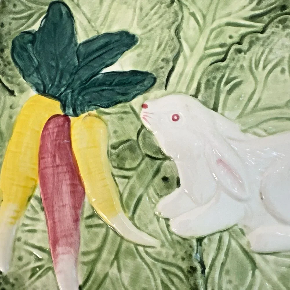 Bunny Lane Hand Painted Easter Dish Set Rabbit Spring Carrot Collect Fun‎ Rare